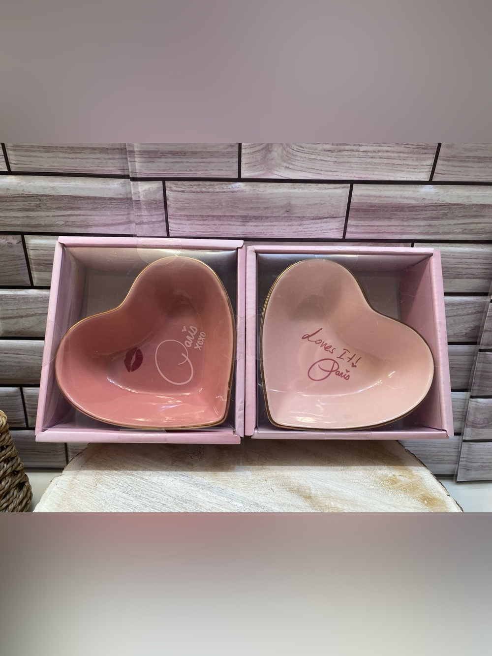 Paris Hilton❤️ Pink Heart Trinket Dish Jewelry Tray set of 2 NWT